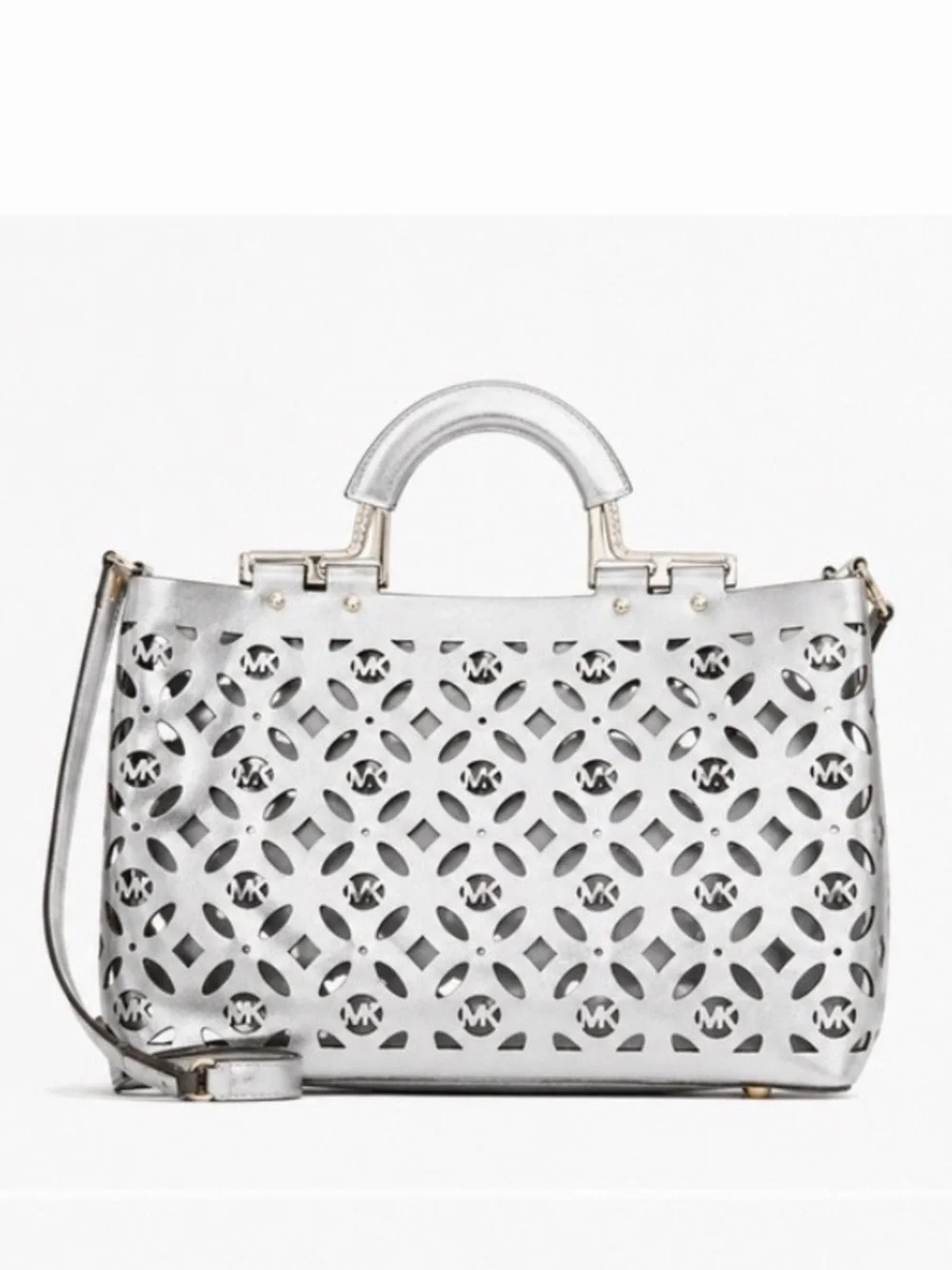 Michael Kors Satchel‎ Women Medium Silver Laser Cut Cynthia Crossbody Handbag