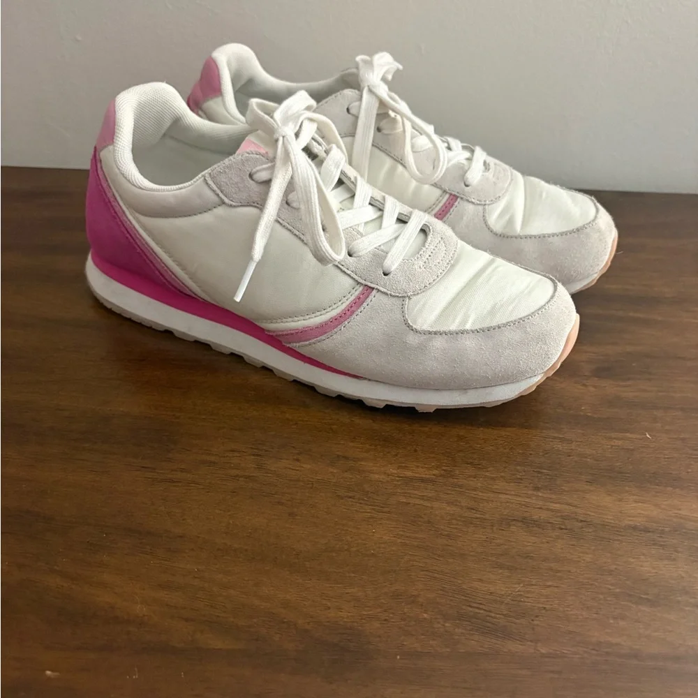 Womens 9.5 retro tennis shoes Sneakers White Leather Lace Up Casual Low Top