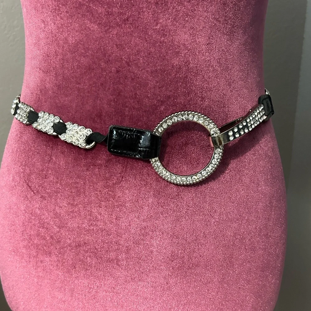 Crystal Fashion Statement Belt Silver and Black
