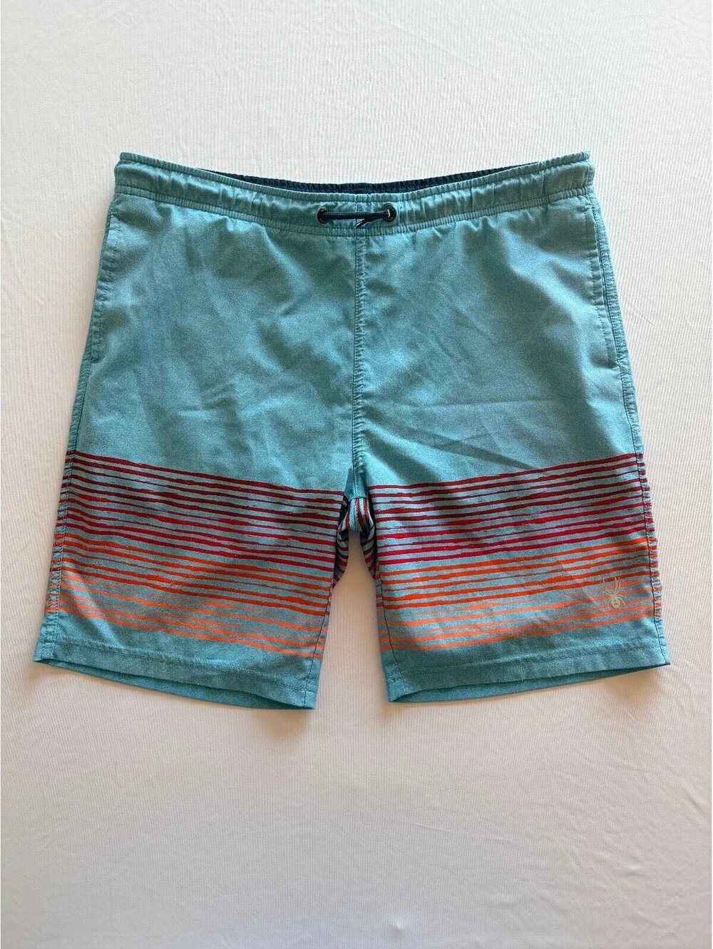 Spyder Boys Swim Trunks Size M 10/12 Blue Orange Striped Board Shorts
