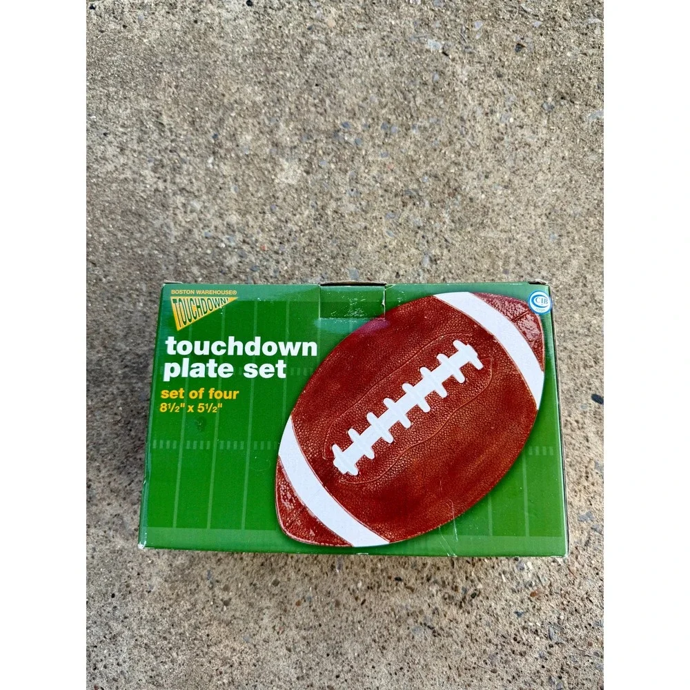 Boston Warehouse Touchdown Football Ceramic Plate Set of 4 Game Day 51299