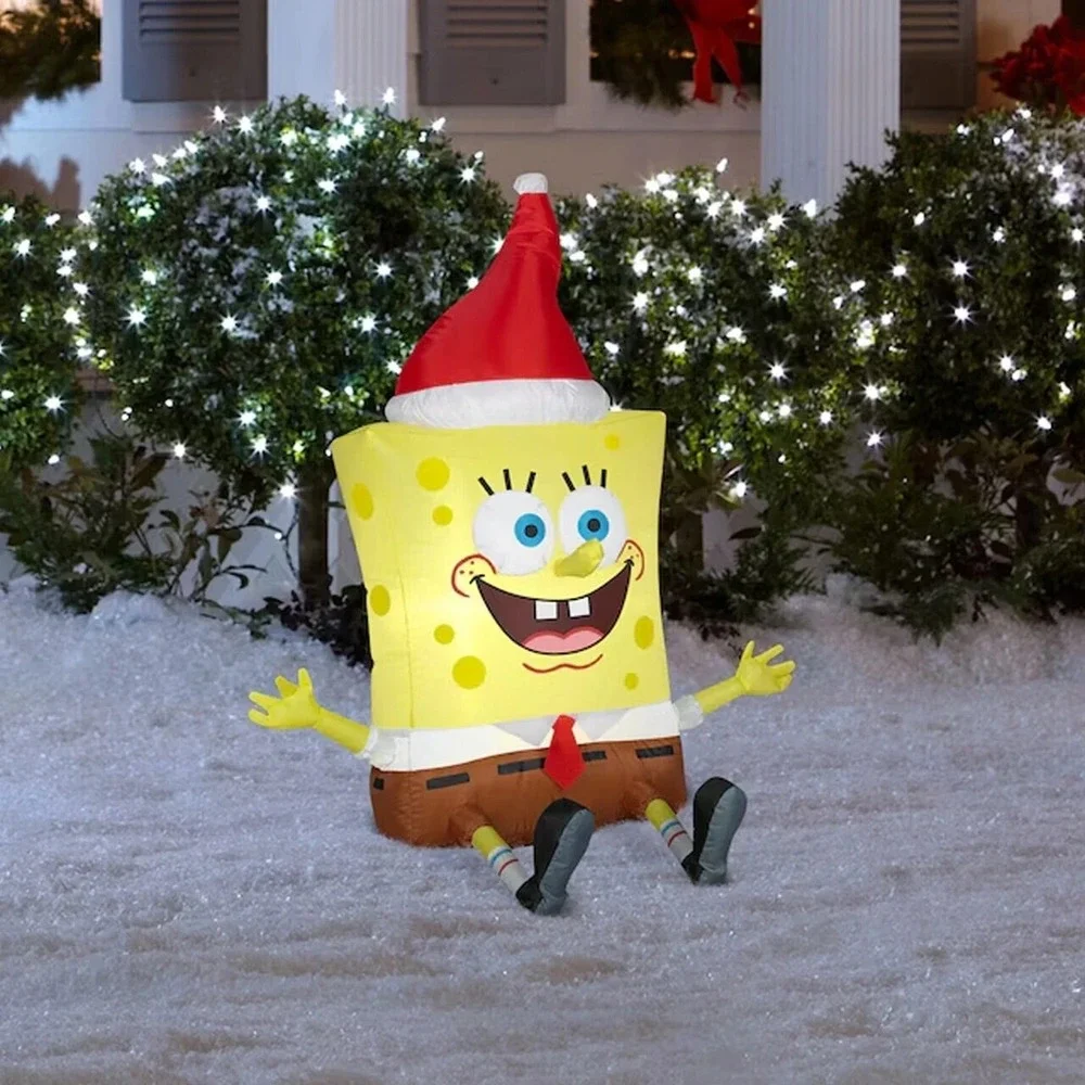 SpongeBob Squarepants Airblown Light Up‎ Inflatable 3.5ft Santa Hat Christmas