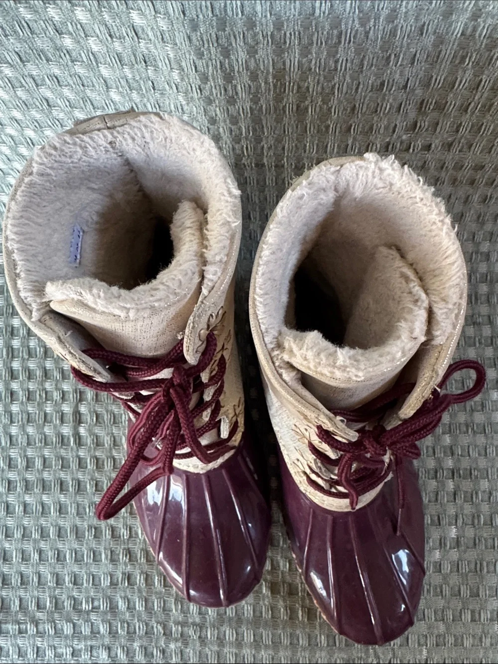 Jack Rogers Chloe Women's Burgundy and Cream Lace-Up Duck Boots Size 8