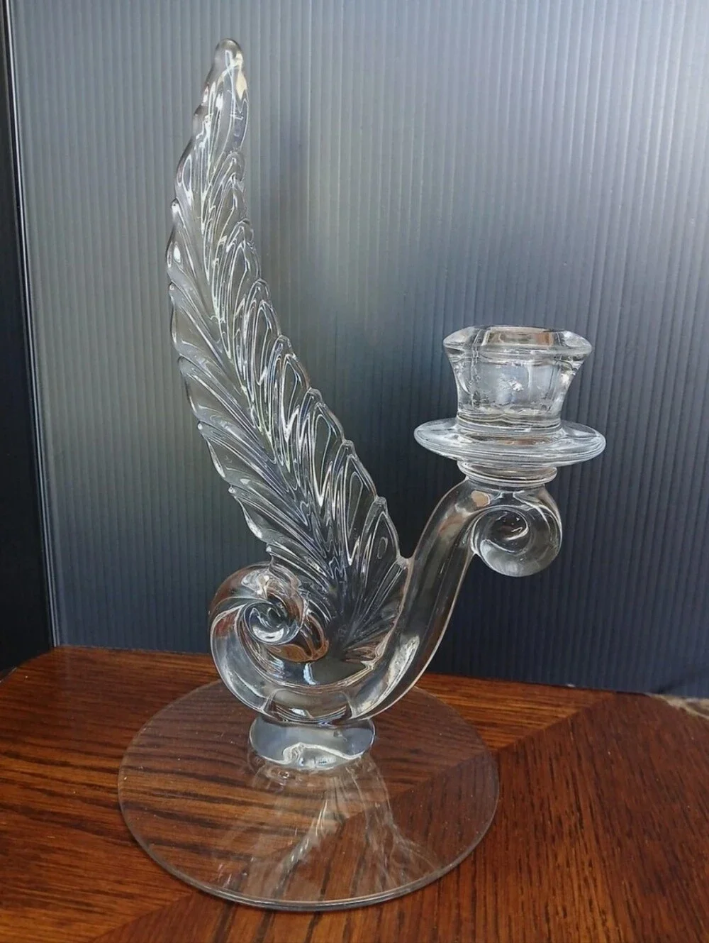Vtg Fostoria Glass Single Plume Candlestick 9.5