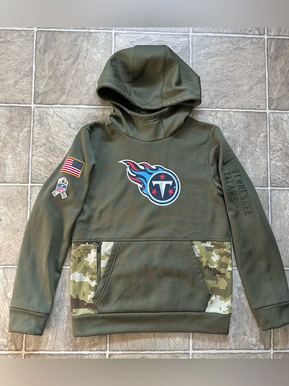 Nike Olive Green Tennessee Titans Camo Pocket Hooded Pullover
