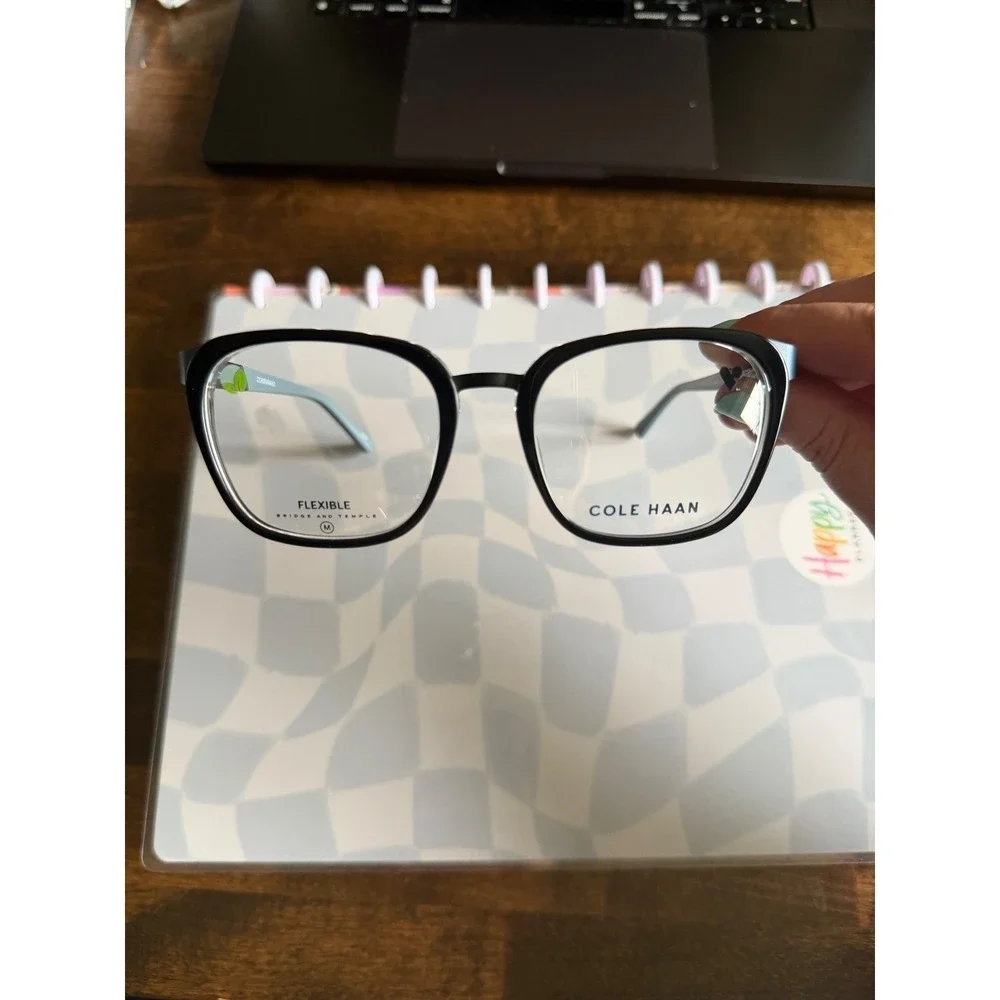 Minimalist Cole Haan Designer Eyeglasses CH4523 Black Blue Flexible Frames