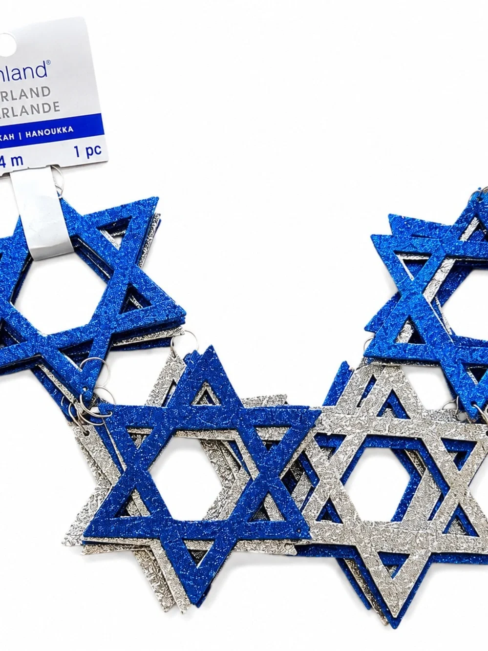 Garland Ashland Hanukkah Star of David Blue and Silver Glittering 8 ft