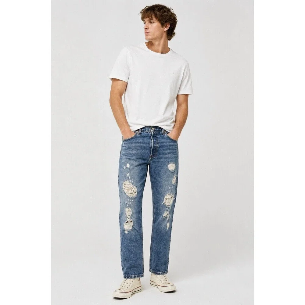 Levi's 501 Jeans Button Fly Straight Blue Med Wash Distressed S110783 Size 32x26