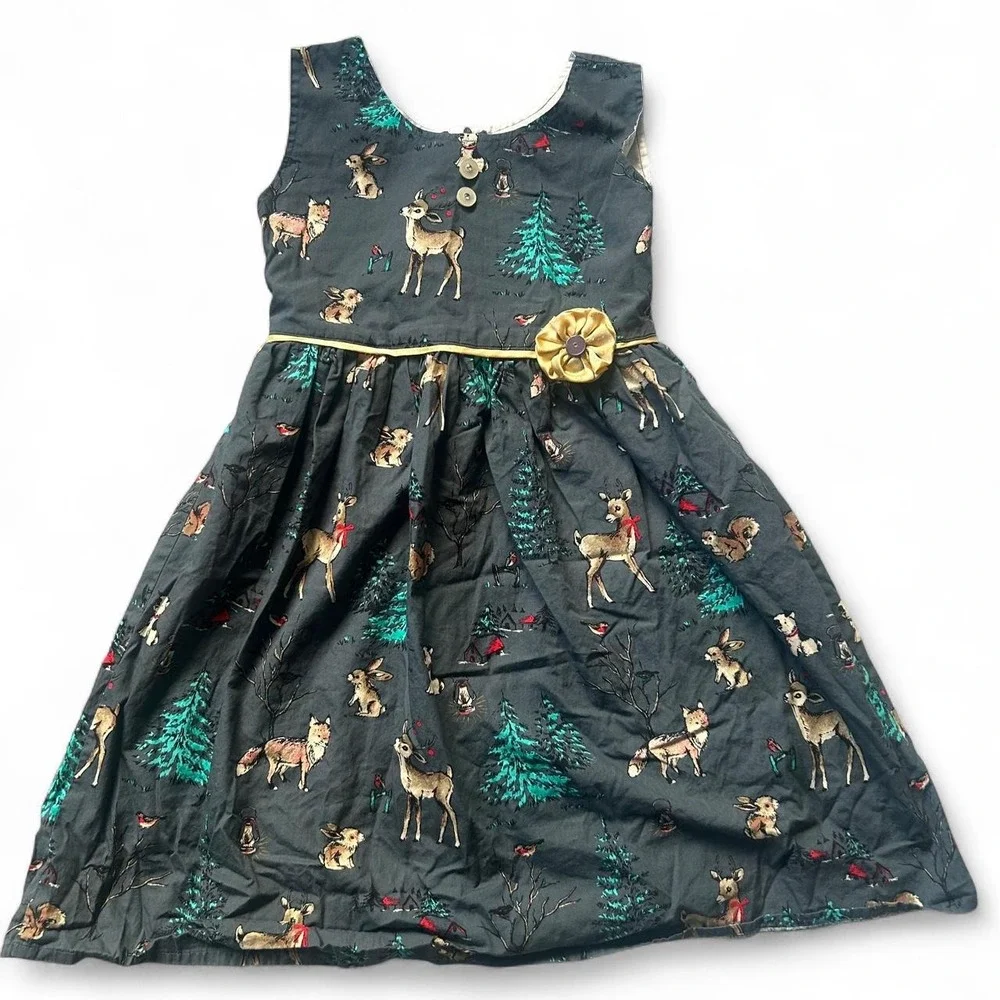 Girls wilderness dress size 5 gray deer bunnies summer