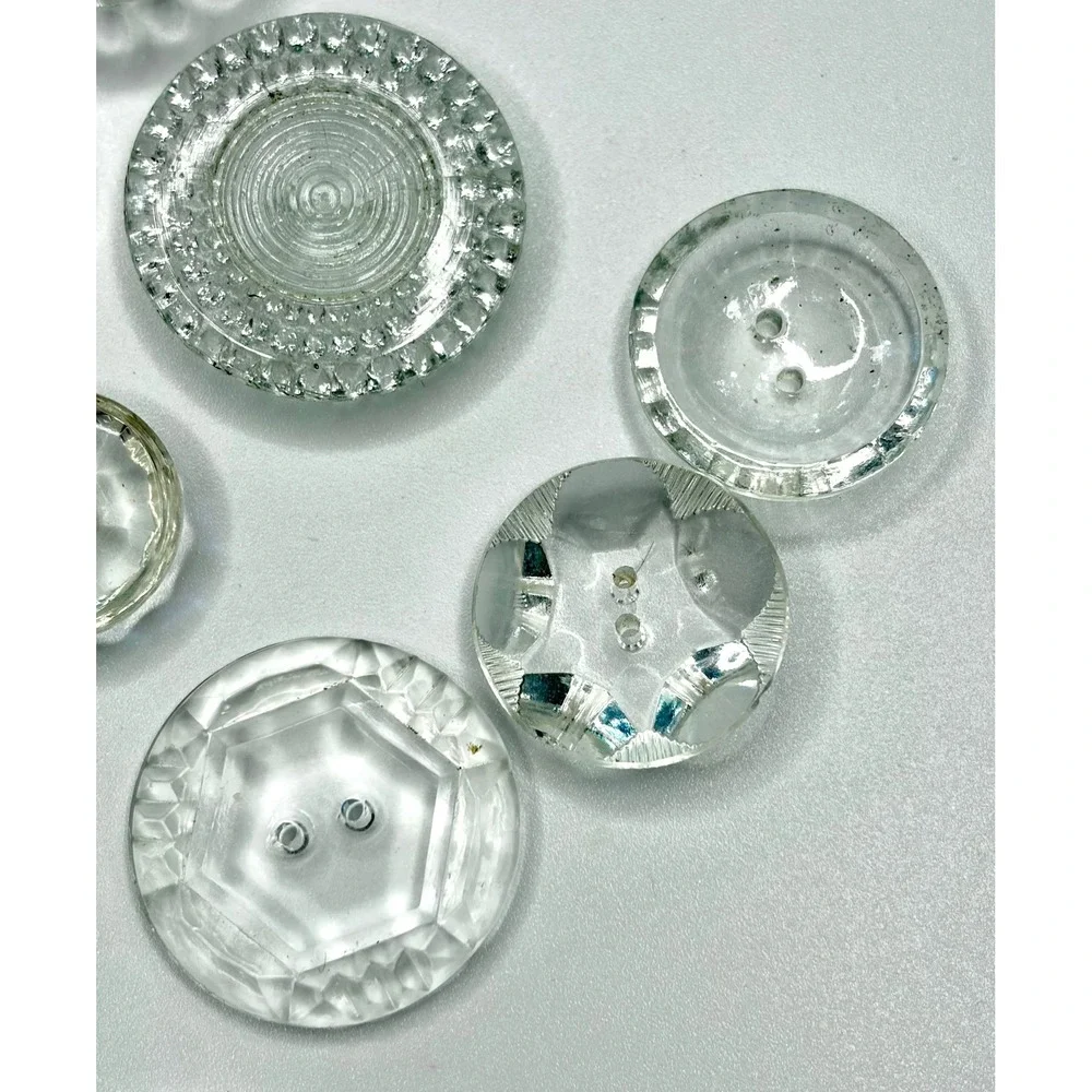 VTG Art Deco Czech Glass Buttons Lot Clear Molded Faceted Geometric 1920s 1930s
