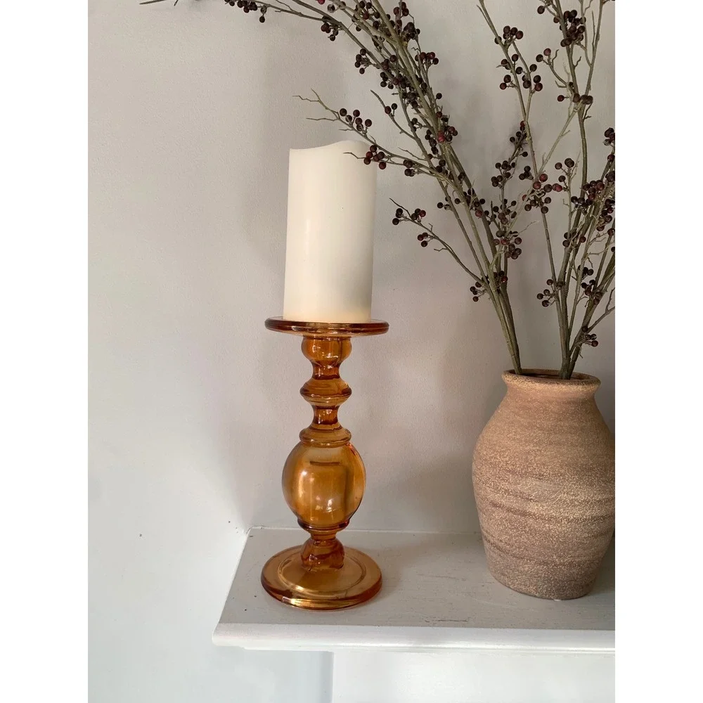 Z‎ Gallerie Caprise Amber Glass Pillar Candle Holder Mid Century Modern Decor 9