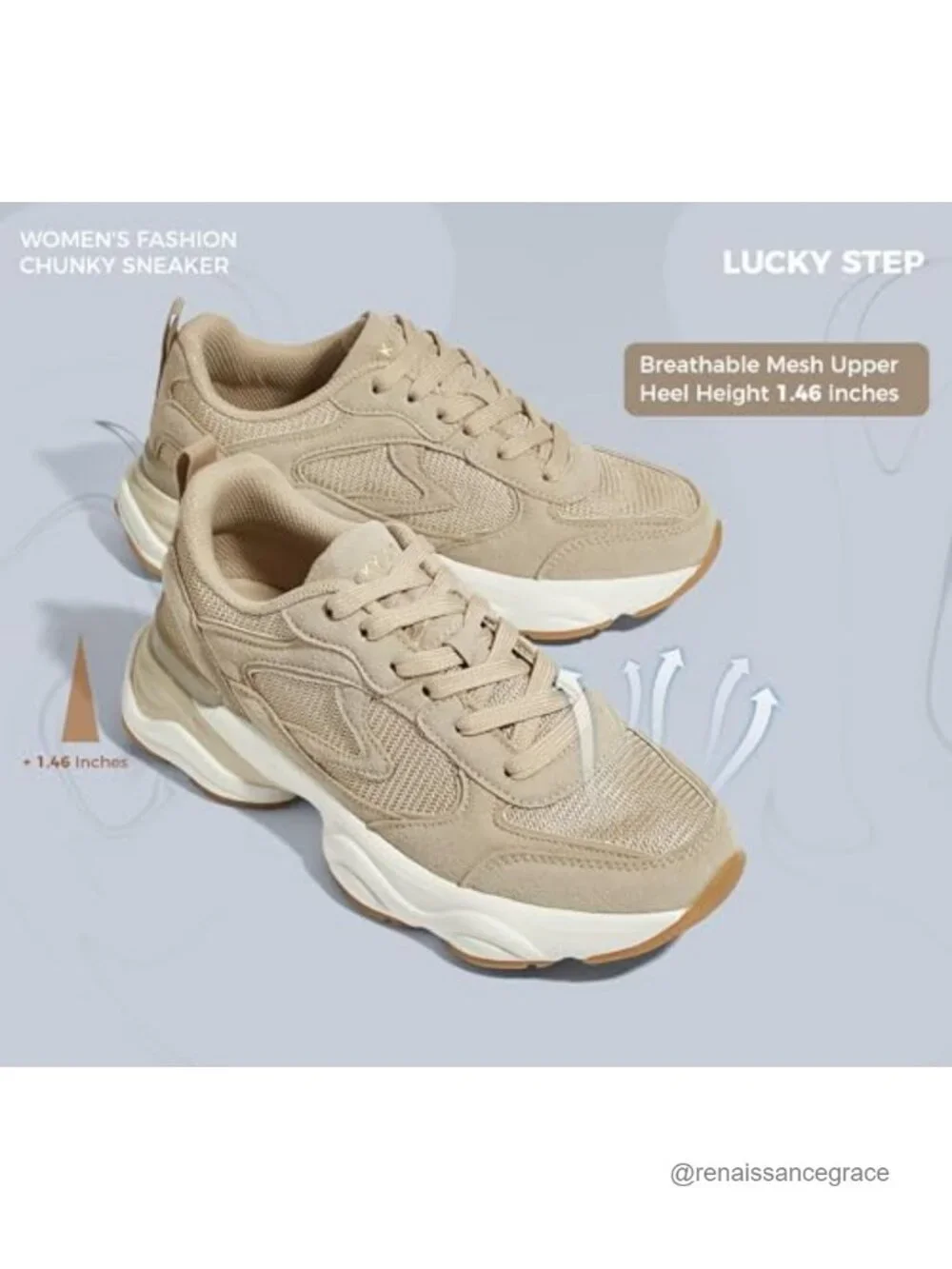 Chunky Platform Walking Sneakers Faux Leather Mesh Slip Resistant
