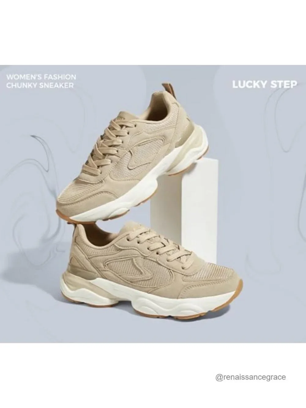 Chunky Platform Walking Sneakers Faux Leather Mesh Slip Resistant