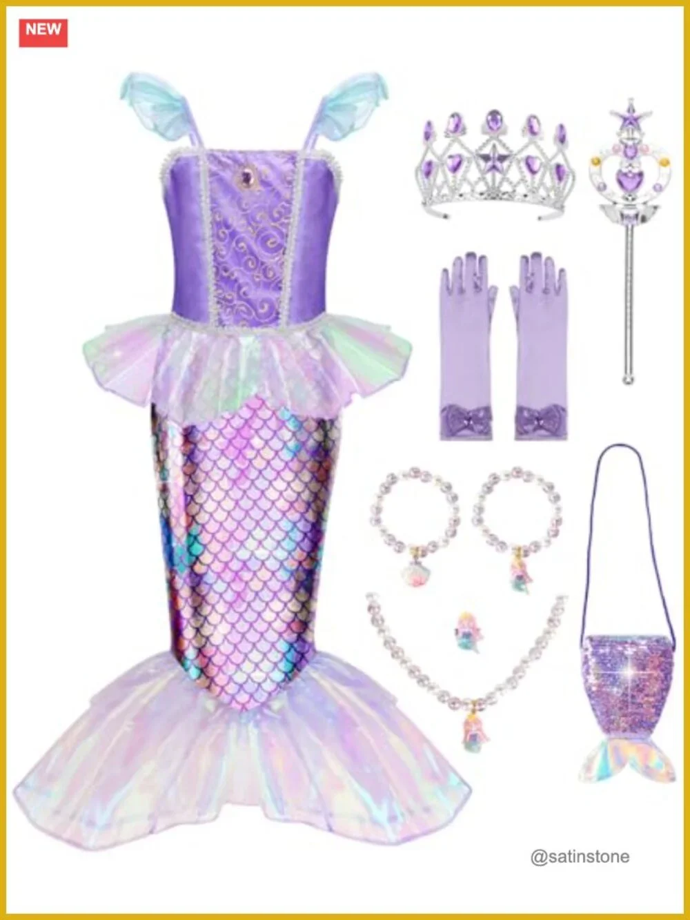 Girls Mermaid Dress Up Costume with Accessories, Halloween Birthday Gift