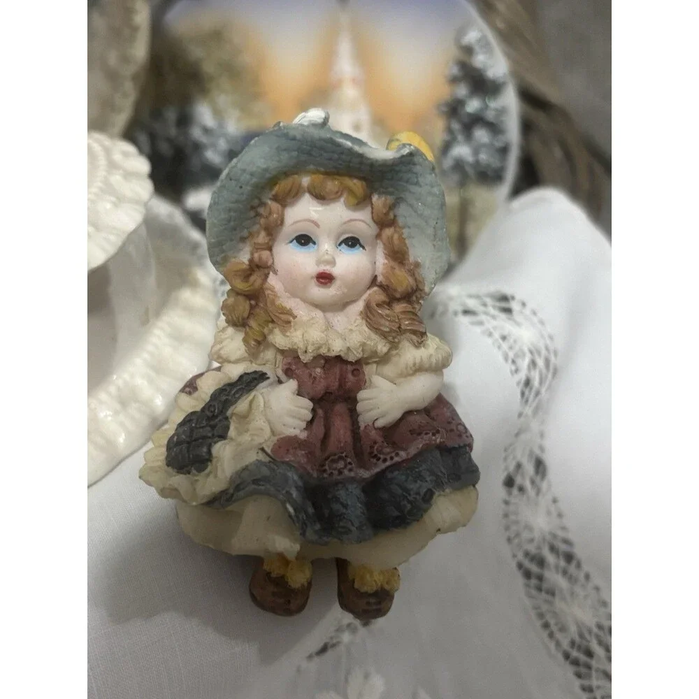Vintage Angel Figurine Lot Girls Trinket Box Plate Cottagecore Decor Shabby Chic