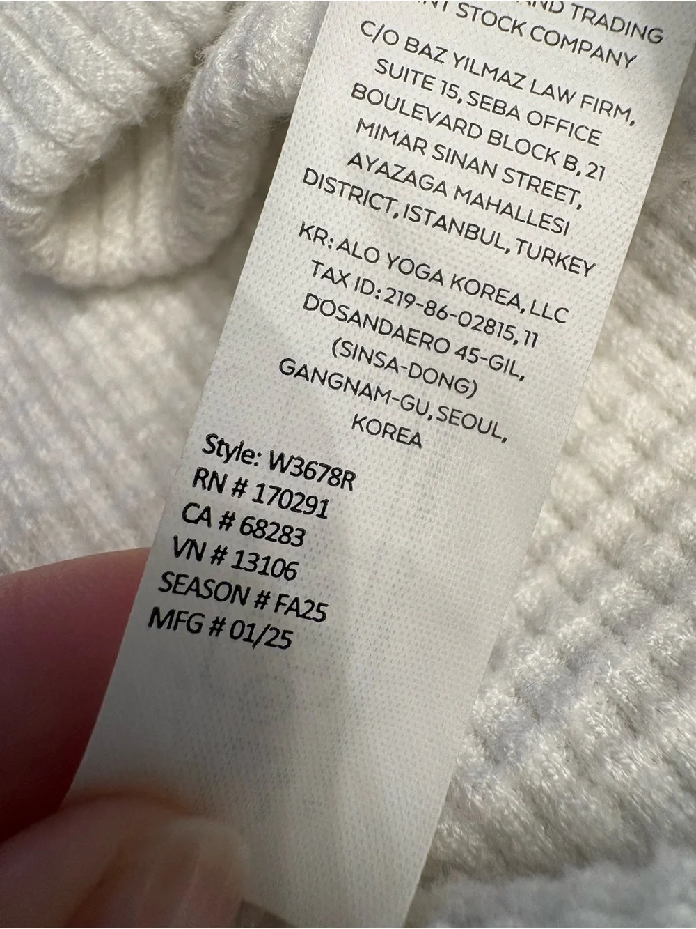 ALO Yoga cozy waffle