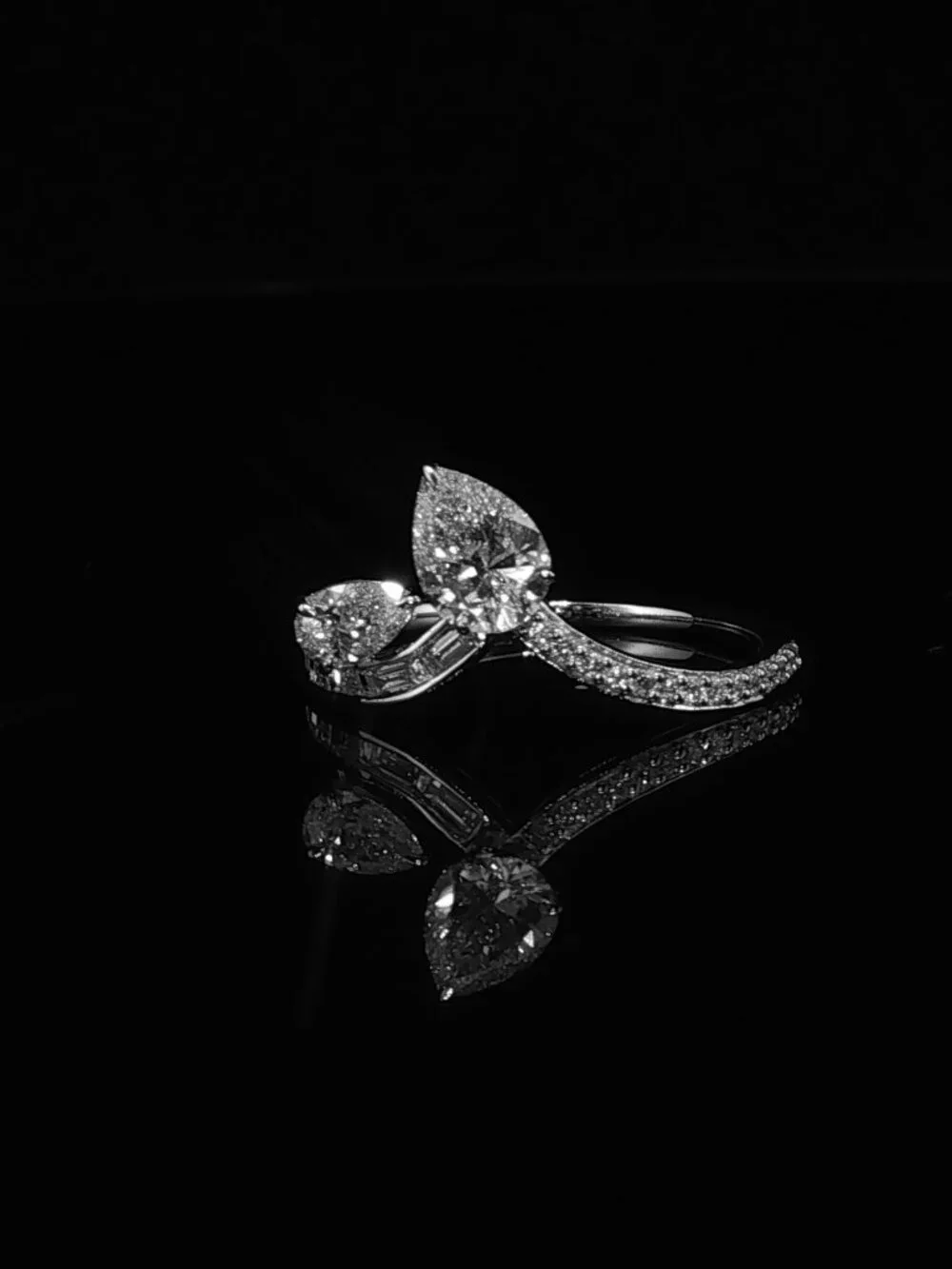 14K White Gold 2 Pear Lab Diamond Wrap Statement Ring
