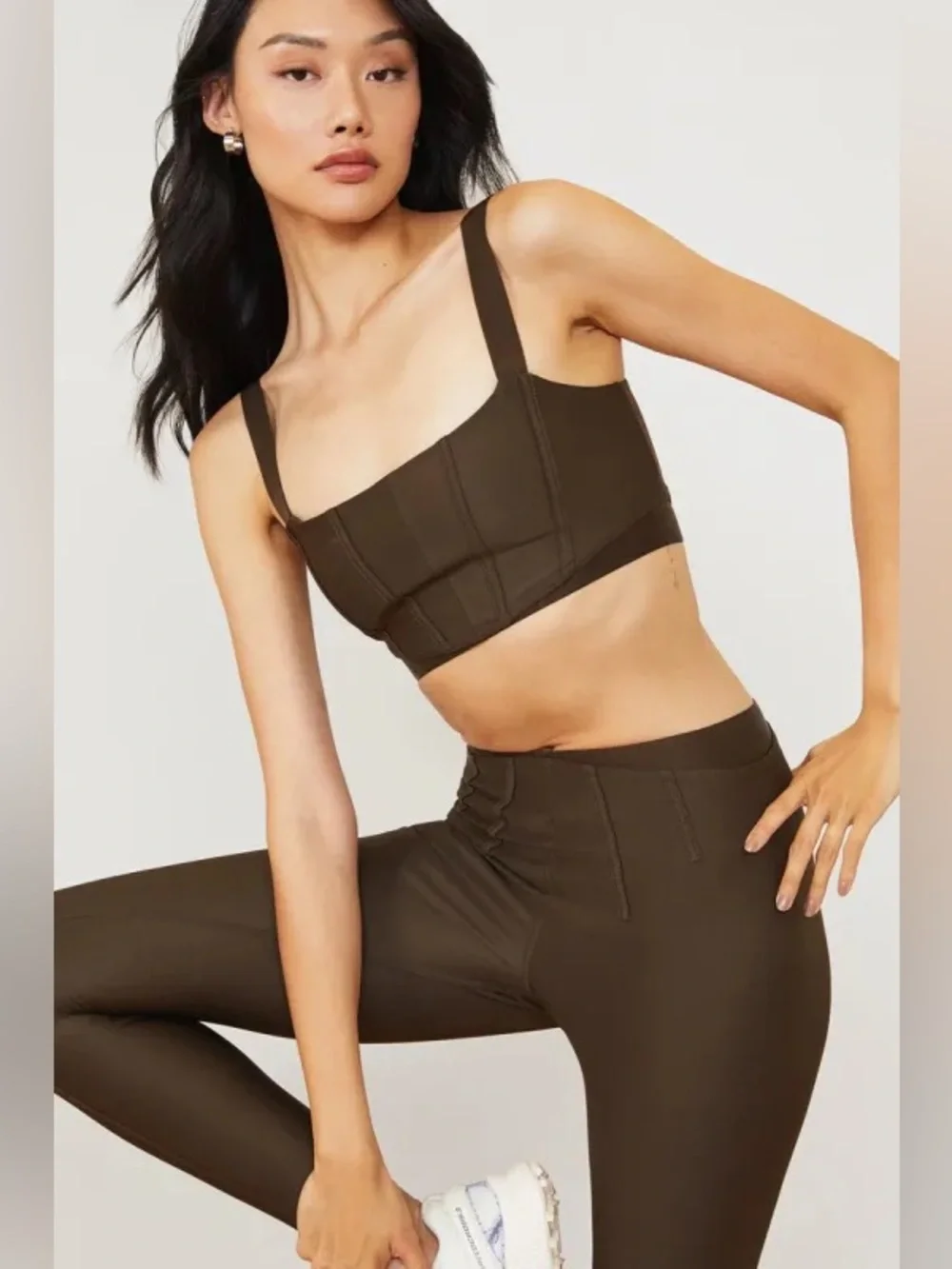 Alo Espresso Brown Corset Set Bra Airlift Legging Size XS/XXS