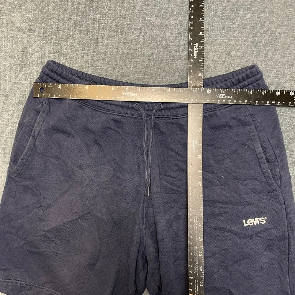Levi's Sweat Shorts Mens Medium Navy Blue Logo Fleece Lined Flat Front Mid Rise