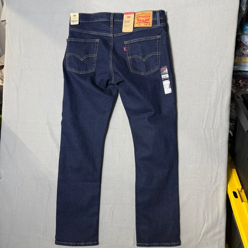 Levi's 513 Slim Straight‎ Mens Jeans 34x32 Indigo NWT Stretch 085133161
