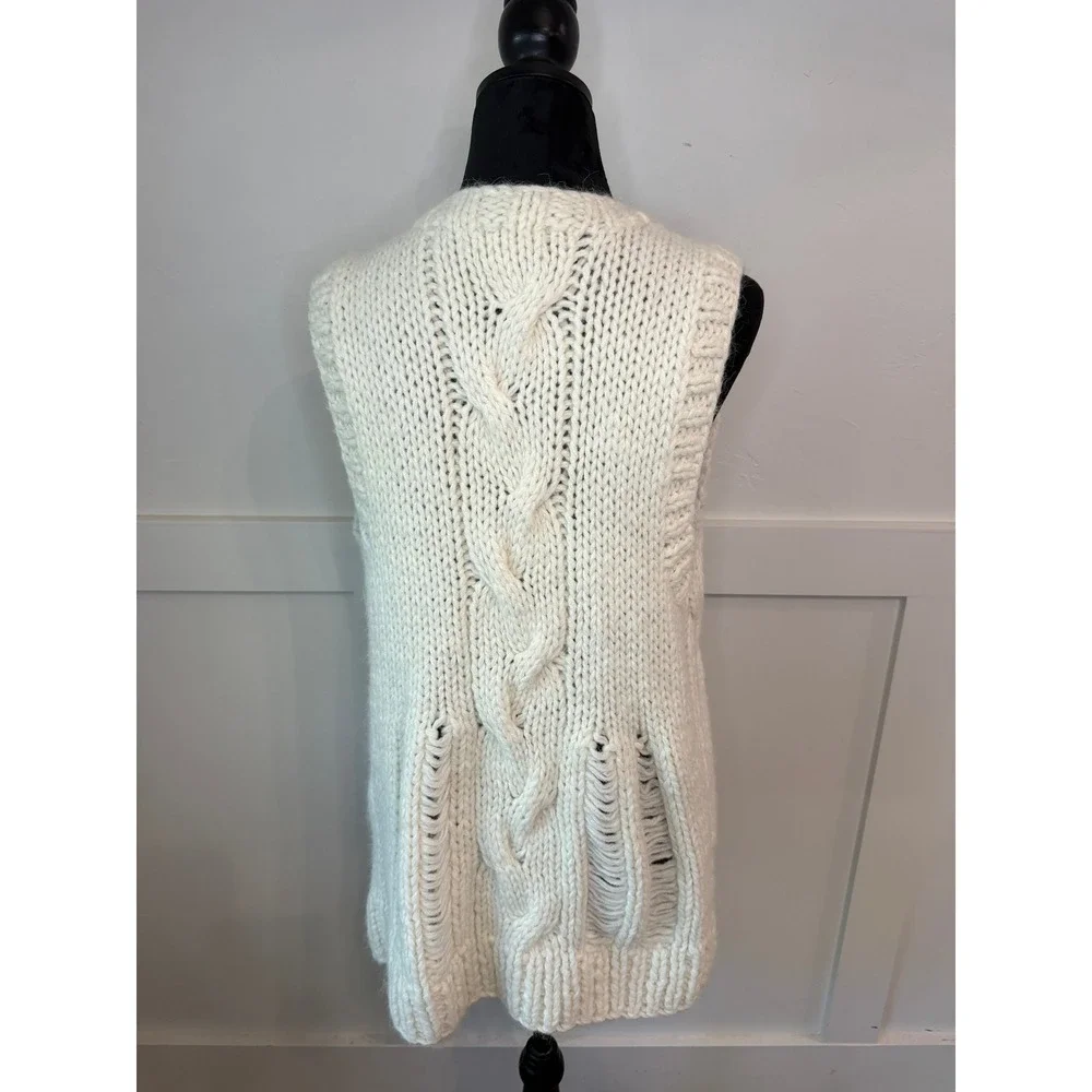 Michael Kors Ivory Cable Knit Alpaca Blend Longline Vest Cardigan Small