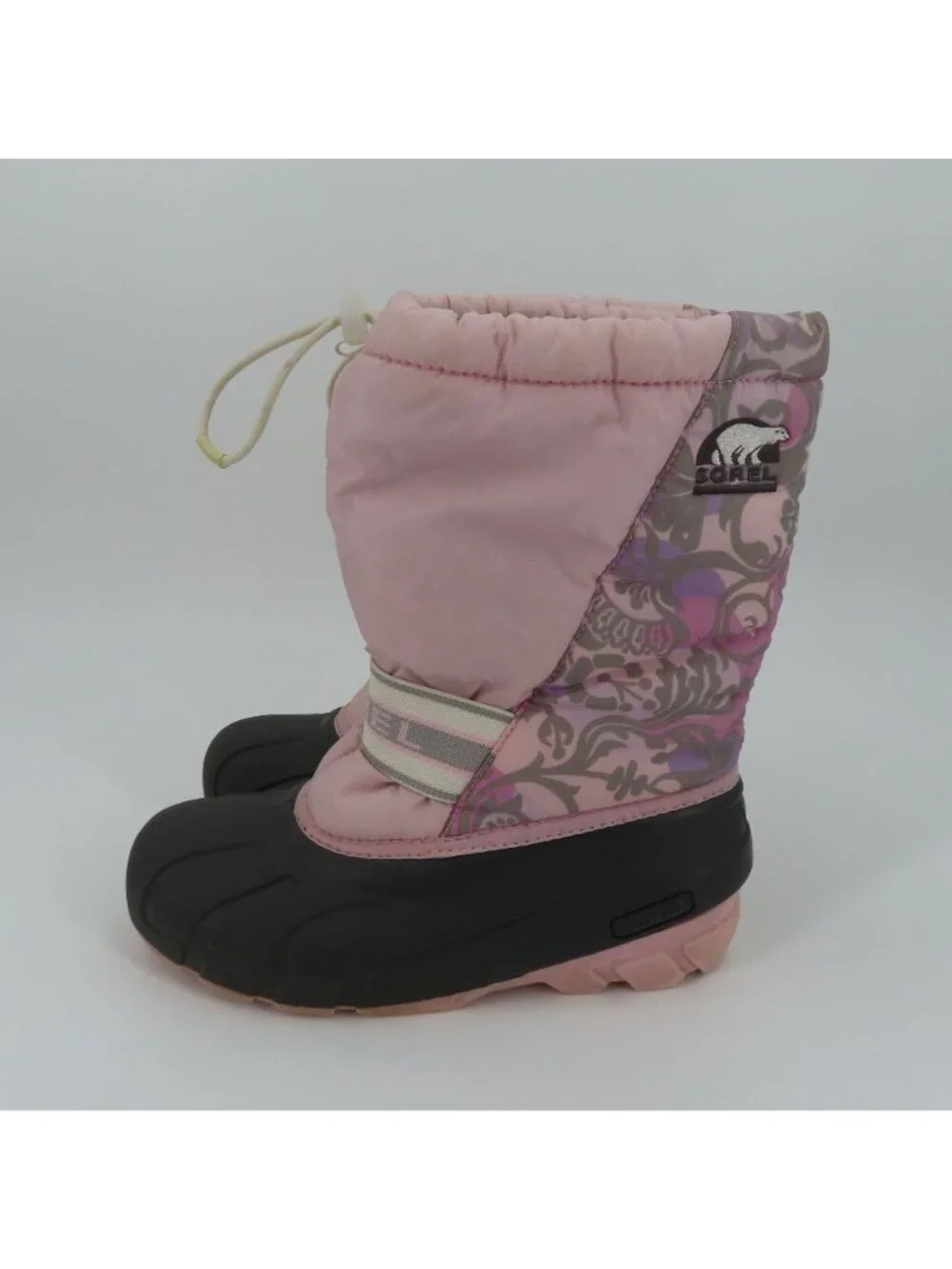 Sorel Womens 7 Cub NY1799-636 Pink Gray Floral Flower Felt Lined Winter Boots