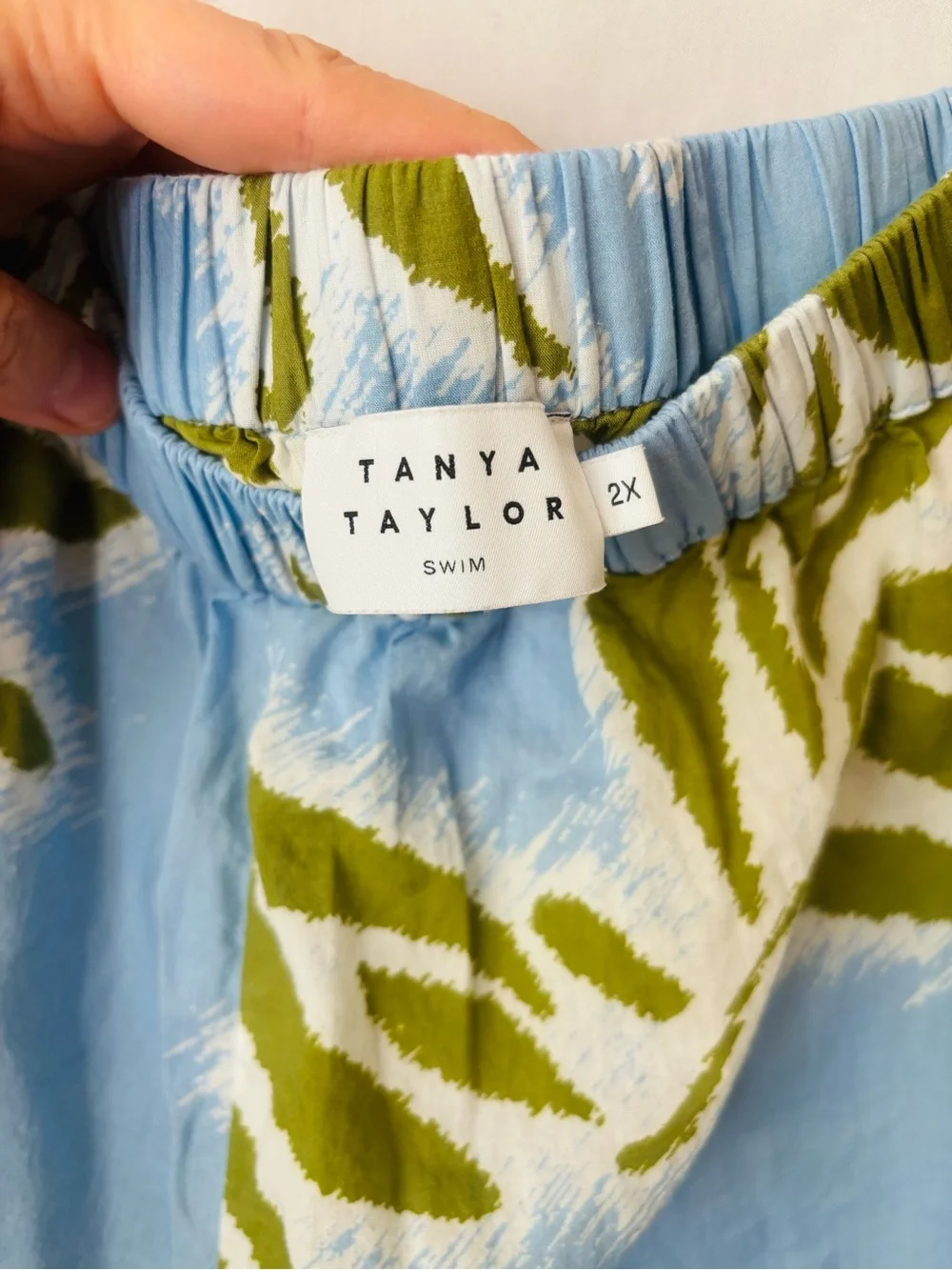 Tanya Taylor Cotton Swim Shorts Ruffle Hem Blue Green Womens 2X