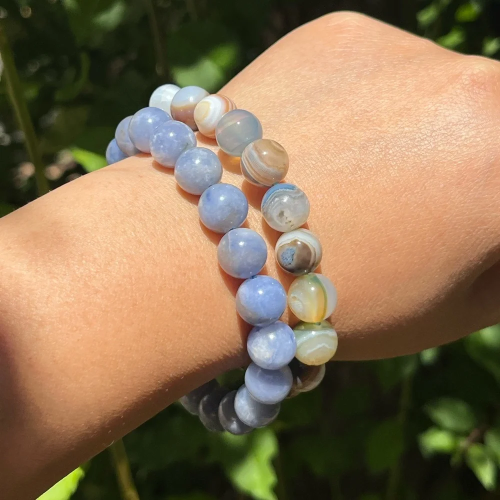10mm‎ stretchable sodalite blue Botswana agate bracelet set
