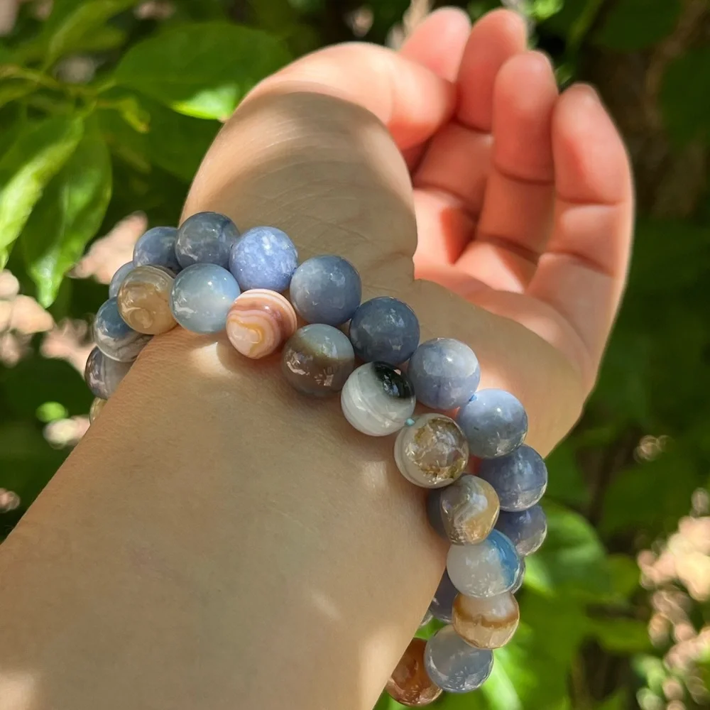 10mm‎ stretchable sodalite blue Botswana agate bracelet set