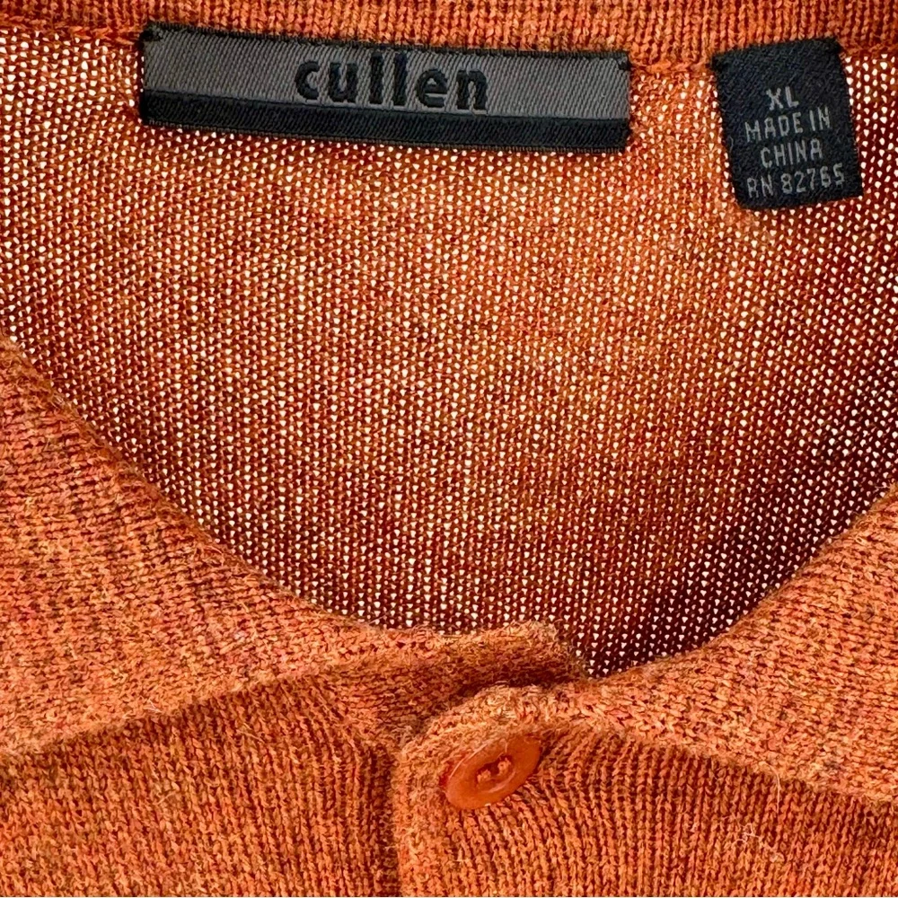 Cullen Rusty Orange Silk Cashmere Blend Knit Polo Sweater Size XL