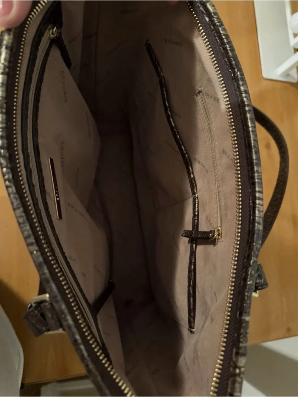 Brahmin Ezra Metallic Croc-Embossed Tote - Brown
