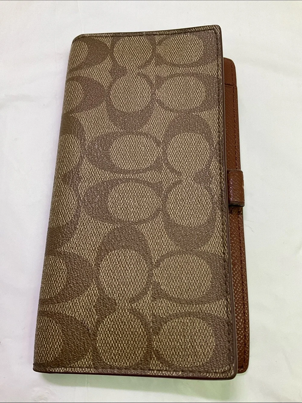 Coach Y2K Brown Signature Canvas Leather Checkbook Wallet