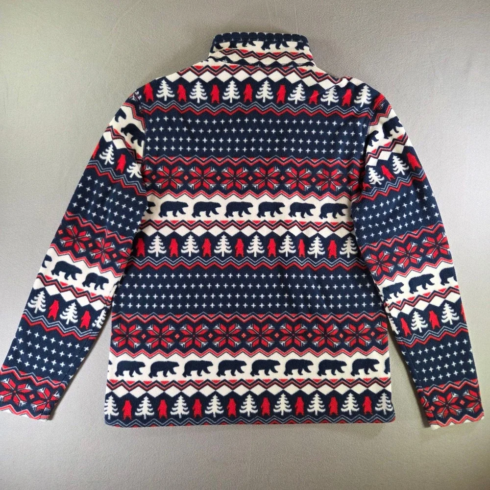 Chubbies Bearly Wild Quarter Zip Fleece Pullover Fair Isle Bear Navy Blue Red M