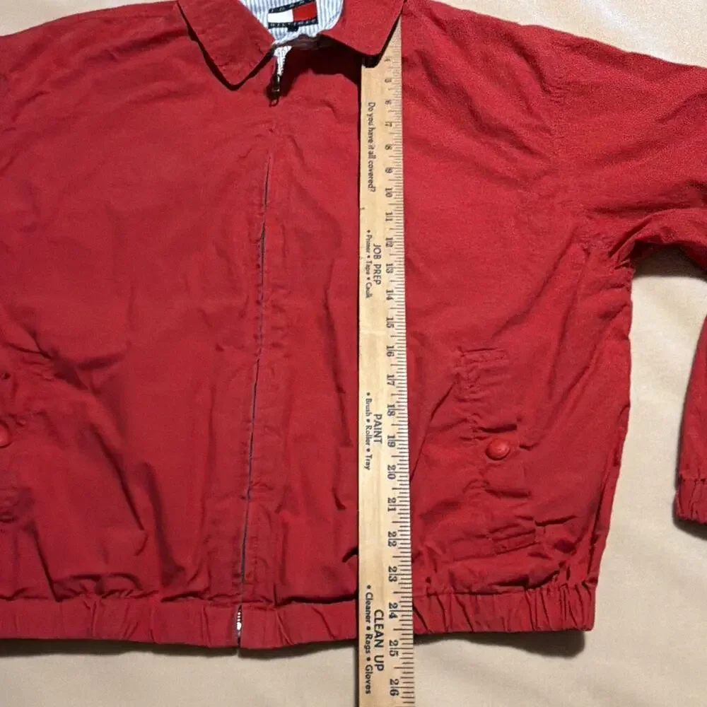 VTG Tommy Hilfiger Mens Red Harrington Sailing Coat Sz L Full Zip Logo Pockets