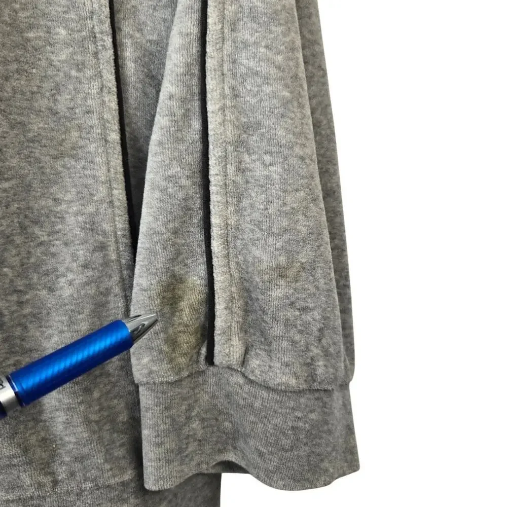 90s‑Vibe Nautica Grey Fleece Zip‑Up Loungewear Jacket Black Piping Size Large