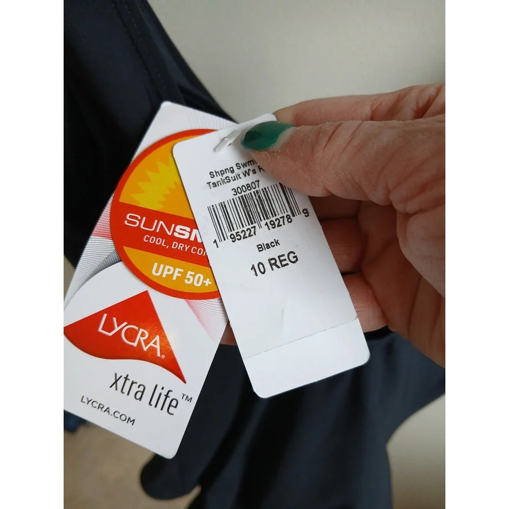 NWT L.L.Bean Black Tankini Swimsuit Top UPF 50 Sunsmart Lycra Xtra Life‎ Size 10