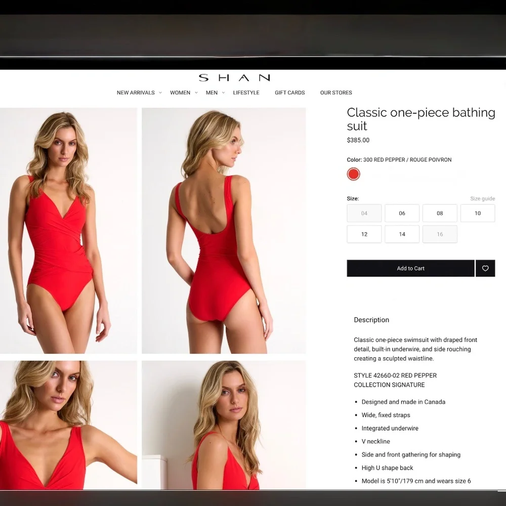 SHAN Red Plunging V-Neck Cross-Over Waist One Piece Swimsuit New With Tags US6