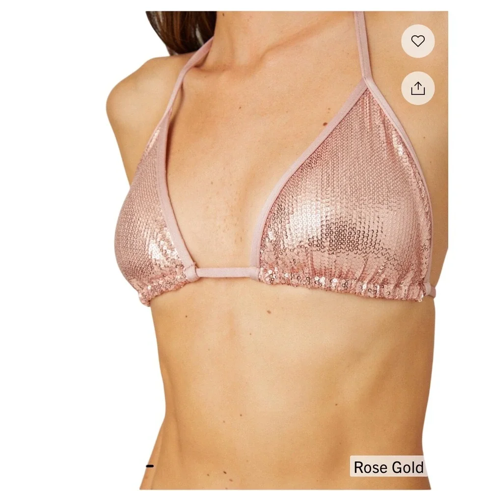 NWT Shoshanna Bikini Top Swimsuit C/D Rose Gold‎ Sequins MSRP $175