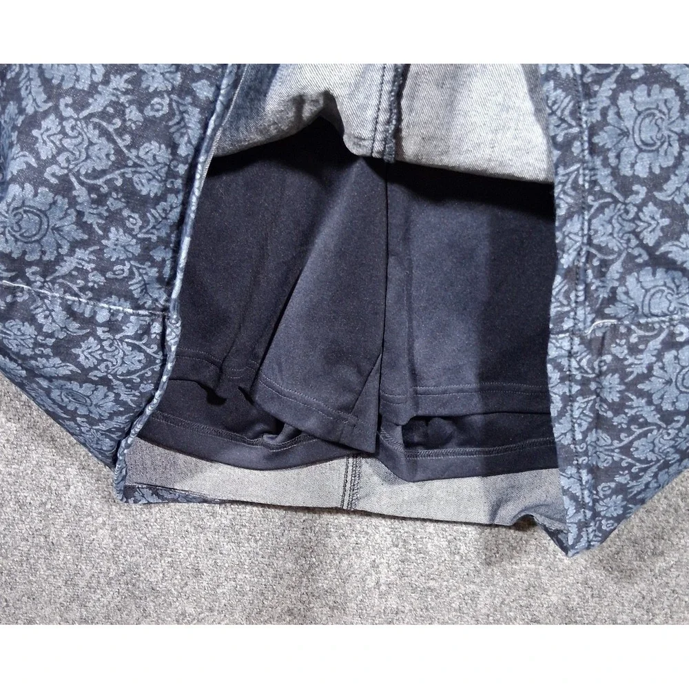 CJ Banks Women 22W Blue Damask Floral‎ Denim Mini Skirt Stretch Plus Size