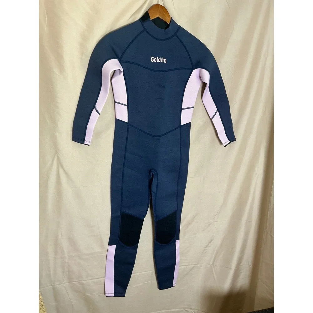 Goldfin‎ Wetsuit Kids Size 14 Navy Lavender Excellent 3mm Neoprene Full Body Zip
