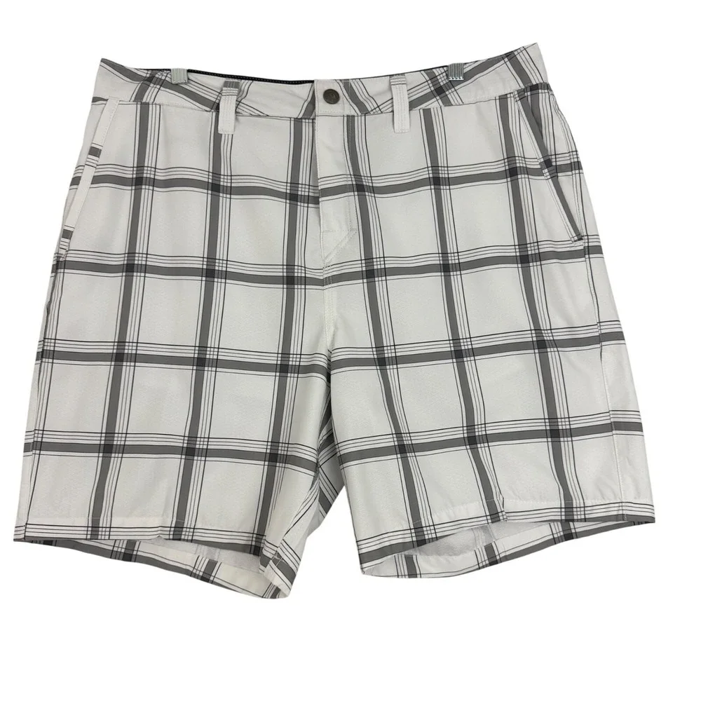 Quiksilver Hybrid Shorts Mens 36 White Plaid‎ Amphibians Board Shorts Stretch