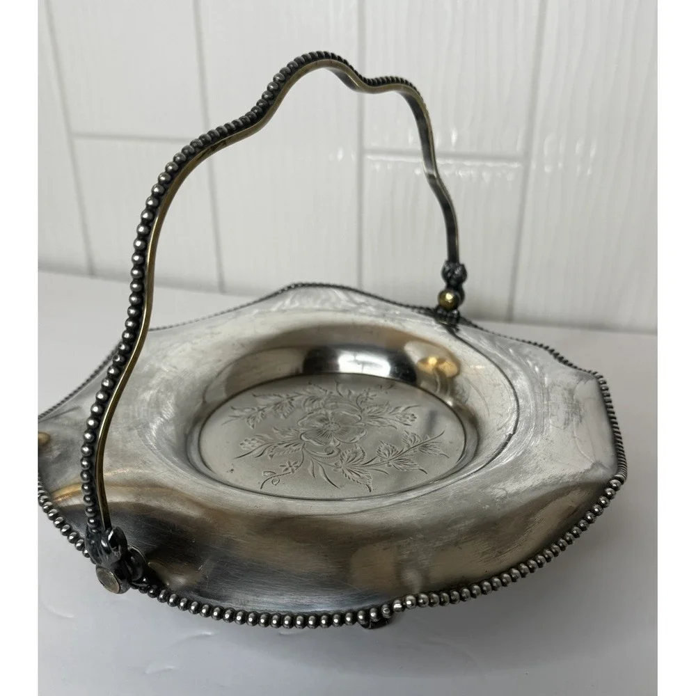 Antique Barbour Silver Co Quadruple Silverplate Bridal Basket Dish 1892-1898 GUC
