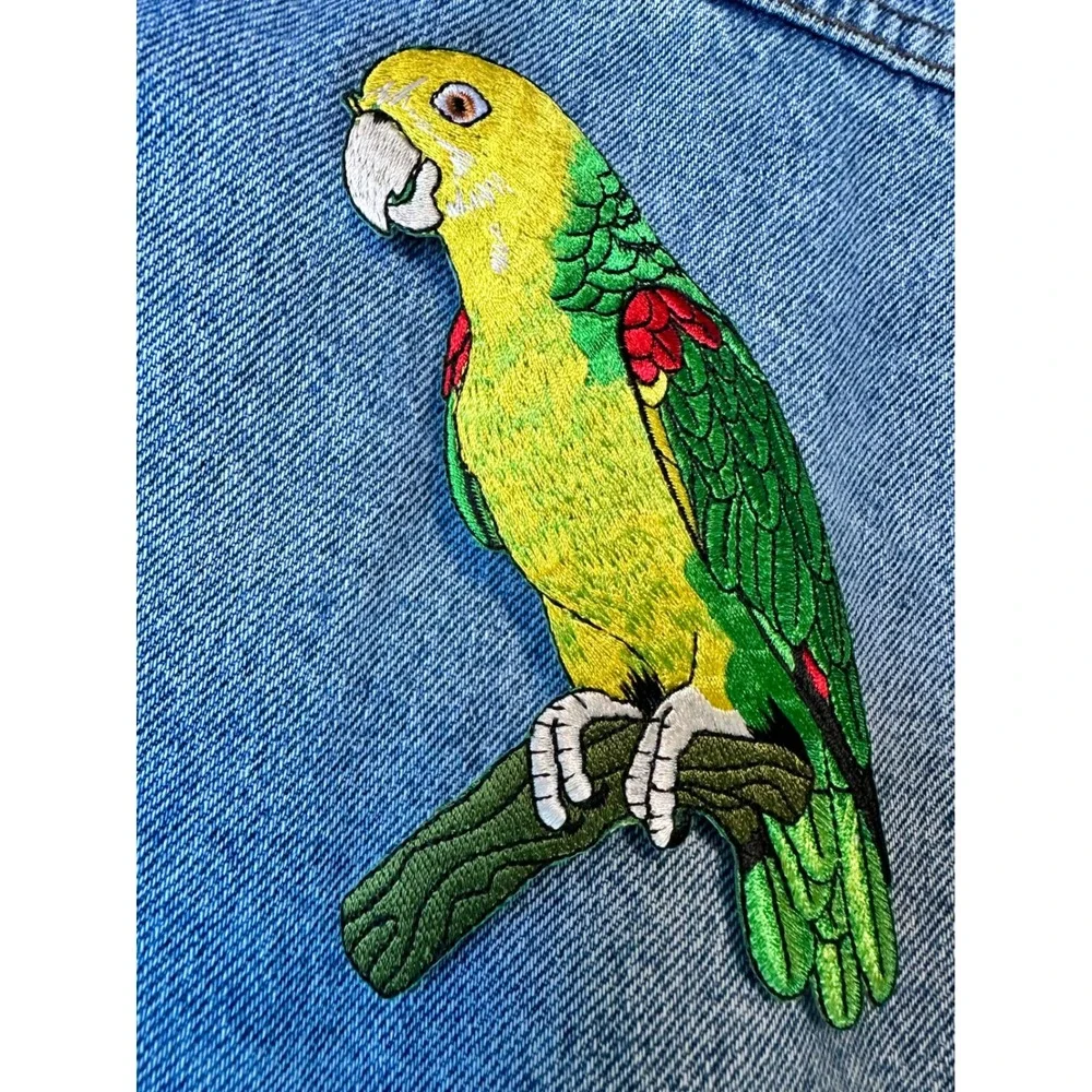 Parrot‎ Bird Iron On Patch Embroidered Green Applique Sew On DIY Craft Large