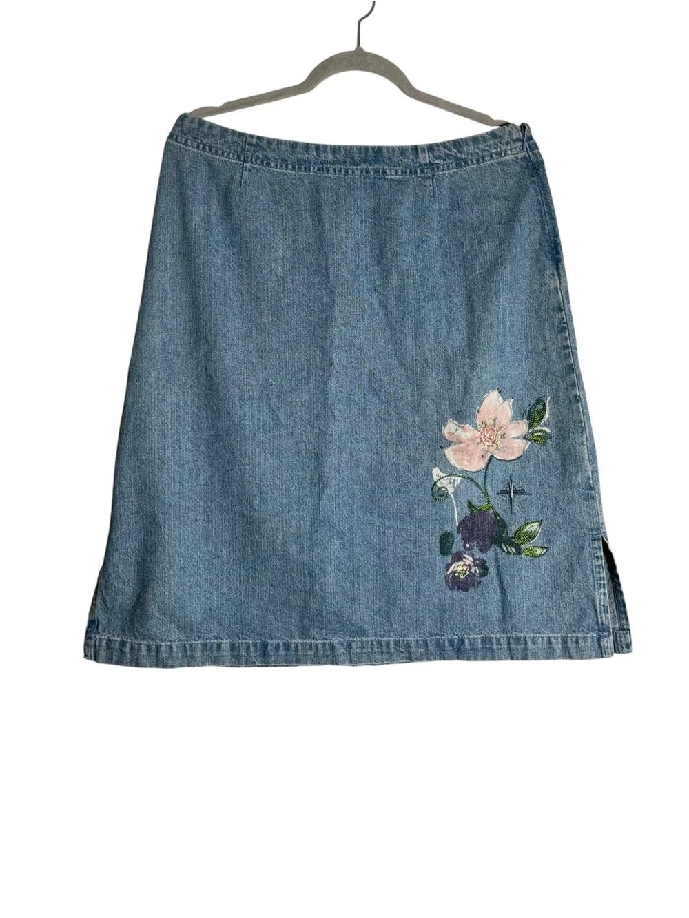 Christopher & Banks‎ Embroidered Denim Skirt Size 10