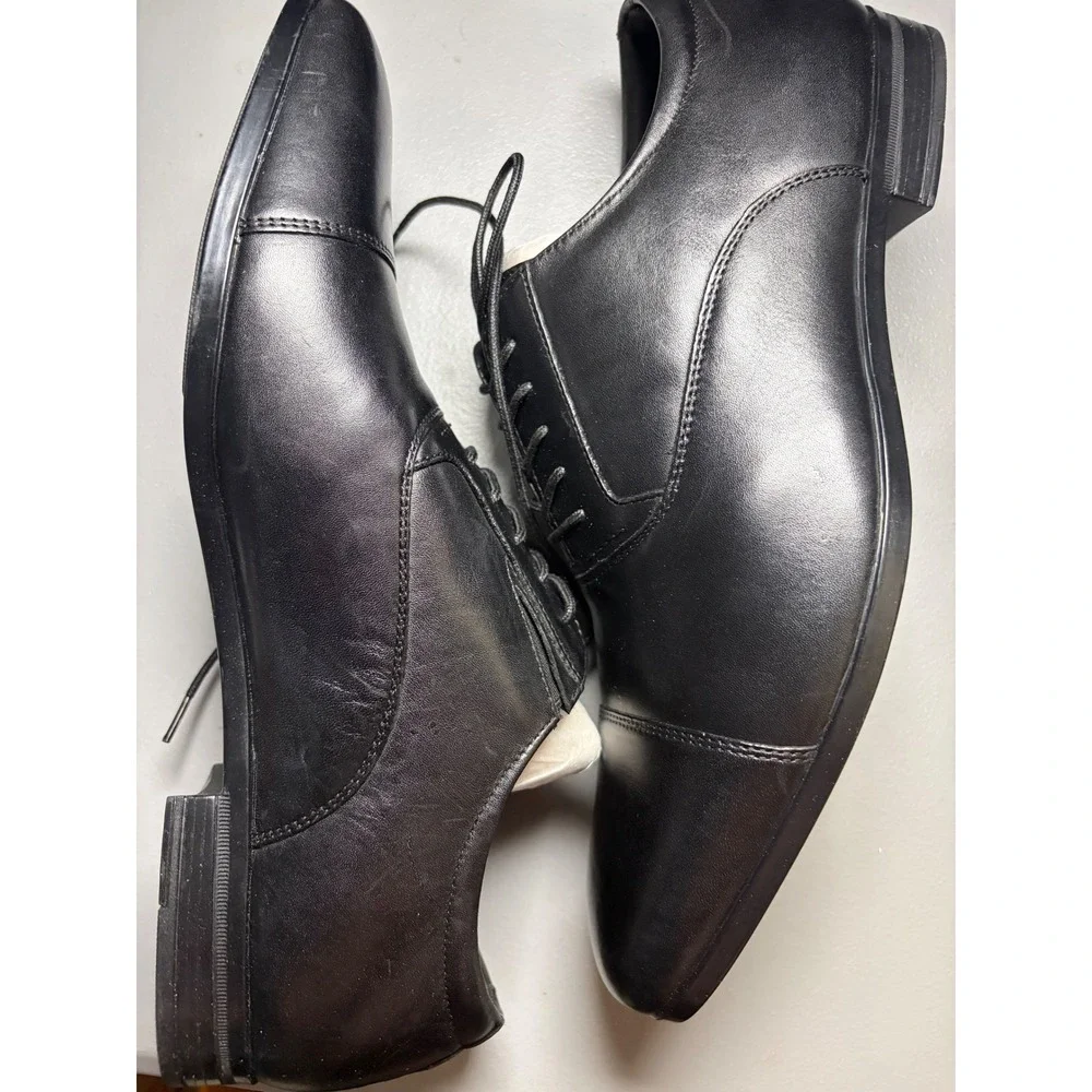 ALDO Stan Mens 9.5 Wide Black Cap Toe Oxford Dress Shoes New‎ In Box