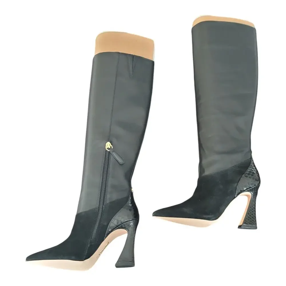Louise Et Cie Jacobi Mixed Leather Knee High Boots Pointed‎ Toe Women's US 5M
