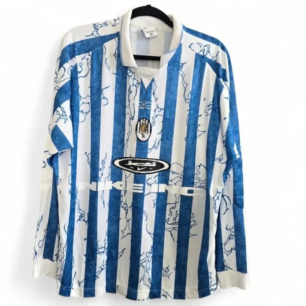 Men's Nike Air‎ Blue And White Striped Long Sleeve Blokecore Jersey
