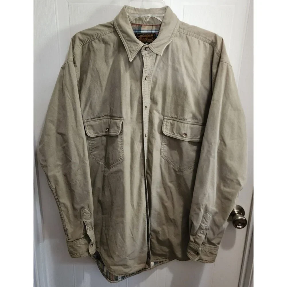 Vintage Eddie Bauer Jacket Shirt Mens Large Shacket Plaid Flannel Lined USA Made