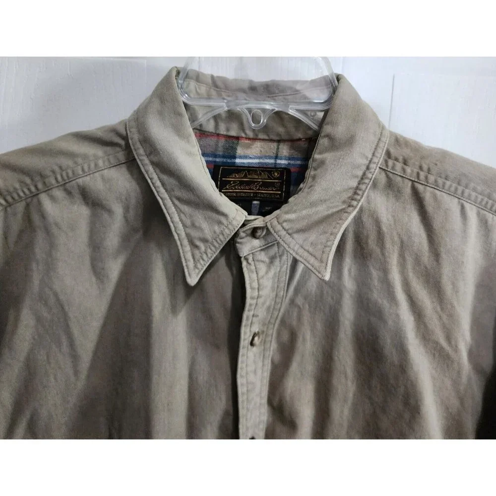 Vintage Eddie Bauer Jacket Shirt Mens Large Shacket Plaid Flannel Lined USA Made