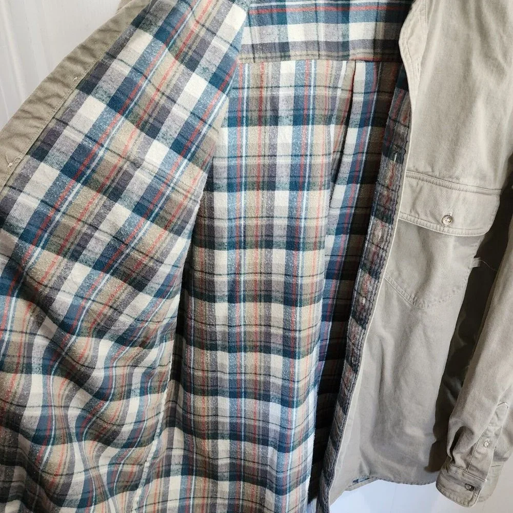 Vintage Eddie Bauer Jacket Shirt Mens Large Shacket Plaid Flannel Lined USA Made